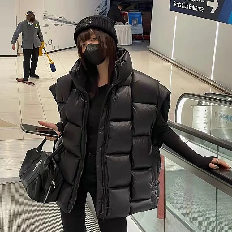 Street Stand Collar Solid Color Duck Puffer Down Thick Vest   
