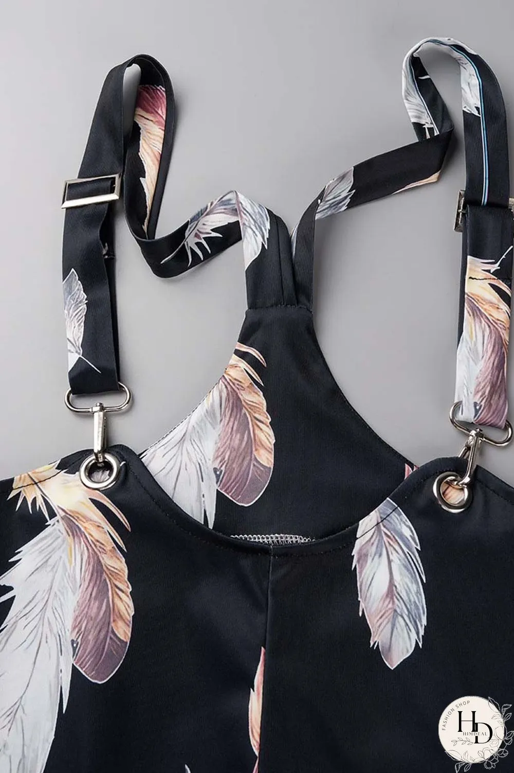 Blue Casual Print Patchwork Spaghetti Strap Regular Jumpsuits (Without Shirt)
