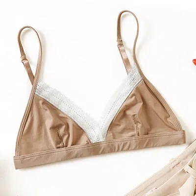 Sexy Bralette Wireless Unlined Bra Woman Underwear Soft Comfortable Sleep Tops French Lace Bralet Intimates Lingerie Satin Bras