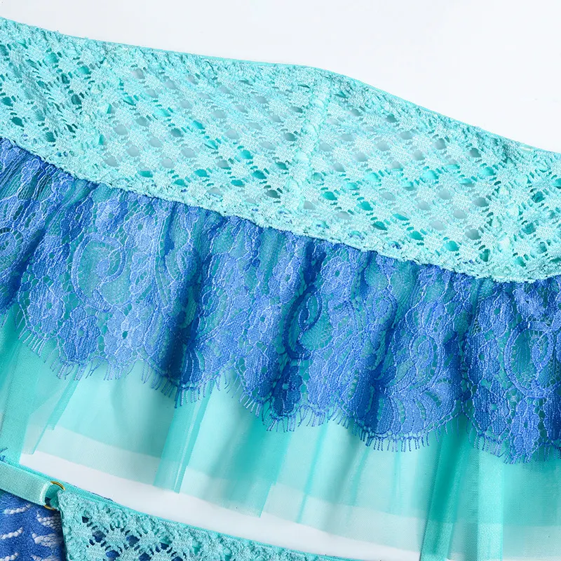 Billionm Sexy Lingerie Women Intimates Lace Underwear Set Push Up Bra Fish Net Nightwear Mesh Sheer See Through Sets Patchwork Color