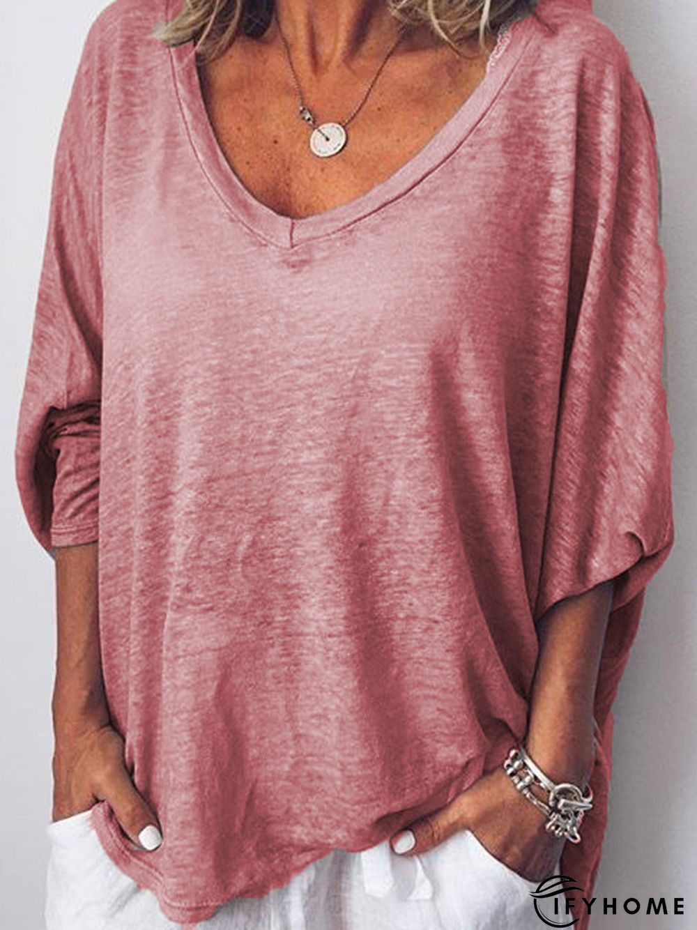 Long Sleeves V Neck Loose Shirt Top | IFYHOME