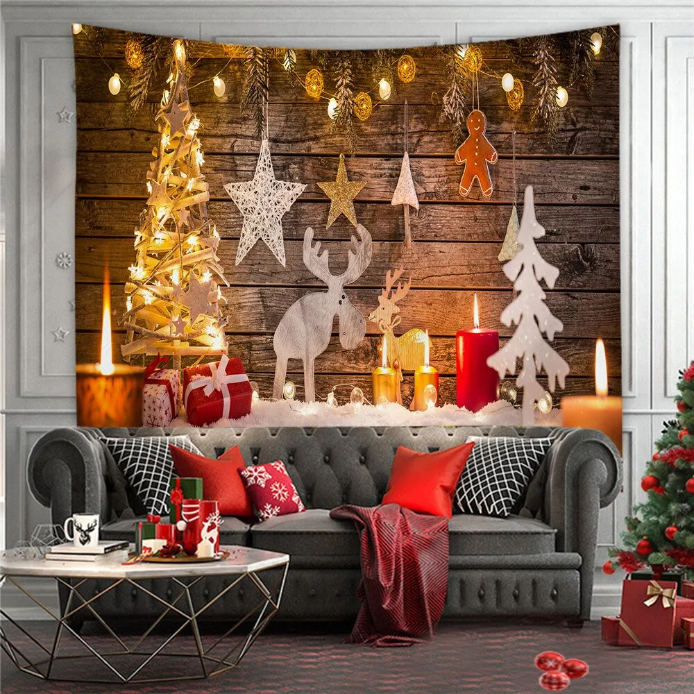 Merry Christmas Tapestry Wall Hanging Christmas Tree Fireplace Wall Cloth Tapestries Psychedelic Boho Decor Wall Tapestry Carpet