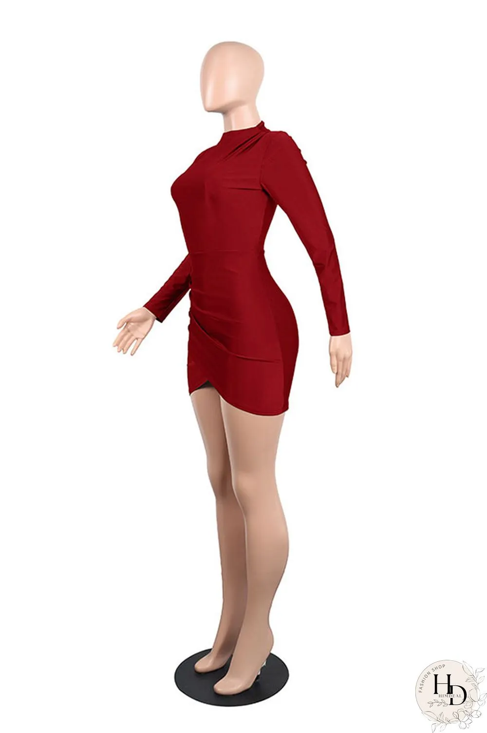 Blue Polyester Long Sleeve Mid Solid Hip skirt shorts