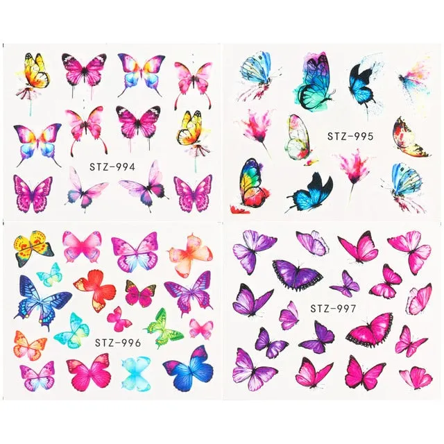 Nail Stickers 4Pcs/Set Water Transfer Multiple Colors Butterfly Designs Nail Decal Decoration Tips For Beauty Salons-Nail Inspo