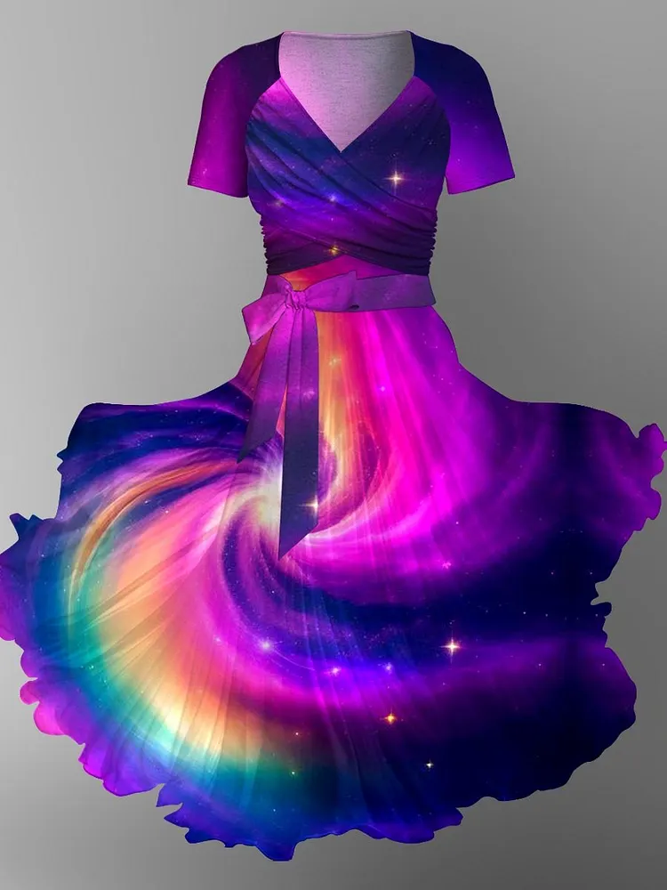 Women's Colorful Printed Flowing Dress Vest Top Two Piece Set