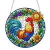 (Upgrade Size)DIY Diamond Painting Art Double Sided Effect Pendant Colorful Stained Glass Hanging Ornament Kit(Sunrise Rooster)