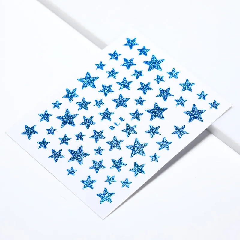 Nail Stickers 3D Nail Slider Stars Heart Decals Glitter Shiny Decoration DIY Transfer Adhesive Colorful Nail Art Tool Manicures