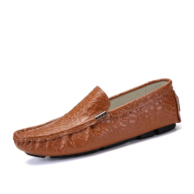 Men's Casual Shoes Luxury Brand 2020 Crocodile Leather Italian Loafers Men Moccasins Slip on Boat Shoes Plus Size 38-47 BTMOTTZ