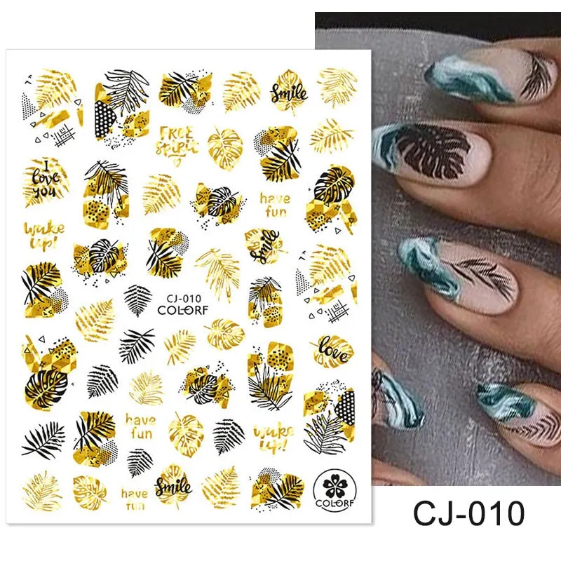 3D Christmas Nail Art Decoration Stickers Sparkly Gold White Colorful  Glitter Geometry Snowflake Winter Slider Nail Foils-Nail Inspo