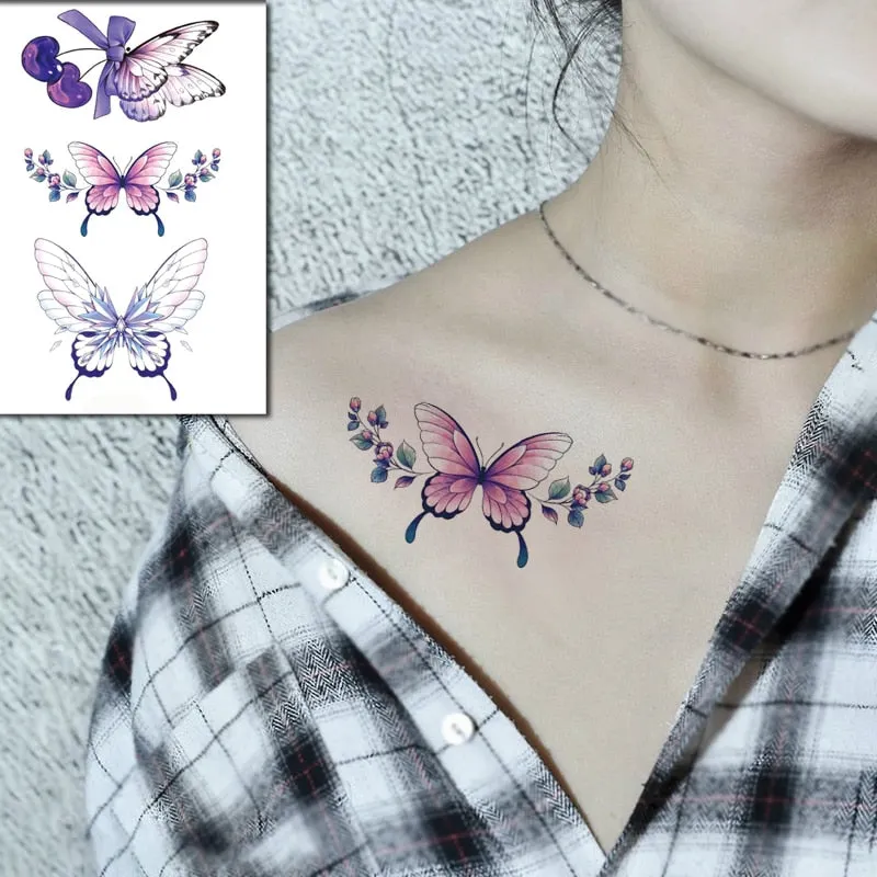 Waterproof Temporary Tattoo Sticker Black Wolf Arrow Rose Butterfly Flash Tattoos Totem Line Body Art Hand Fake Tatoos Women Men