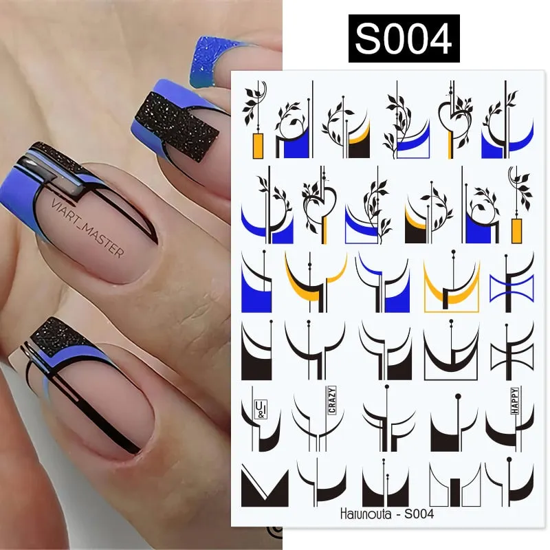 Harunouta Marble Blooming 3D Nail Sticker Decals Flower Leaves Transfer Water Sliders Abstract Geometric Lines Nail Watermark