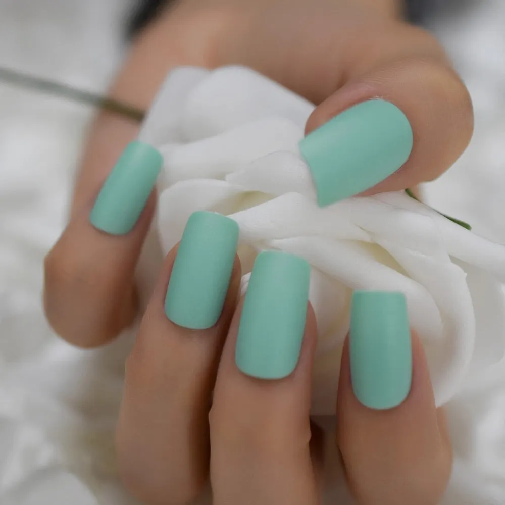 Medium Long Matte Fake Nails White Matt Solid Color Nail Tips Square Acrylic Fignernails 24-Nail Inspo