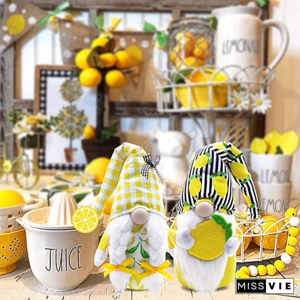 Ciyvolyeen Lemon Gnome Scandinavian Tomte Nisse Swedish Fresh Lemon Elf Home Farmhouse Kitchen Decor Easy Peasy Shelf Summer Tiered Tray Decorations, Set Of 2