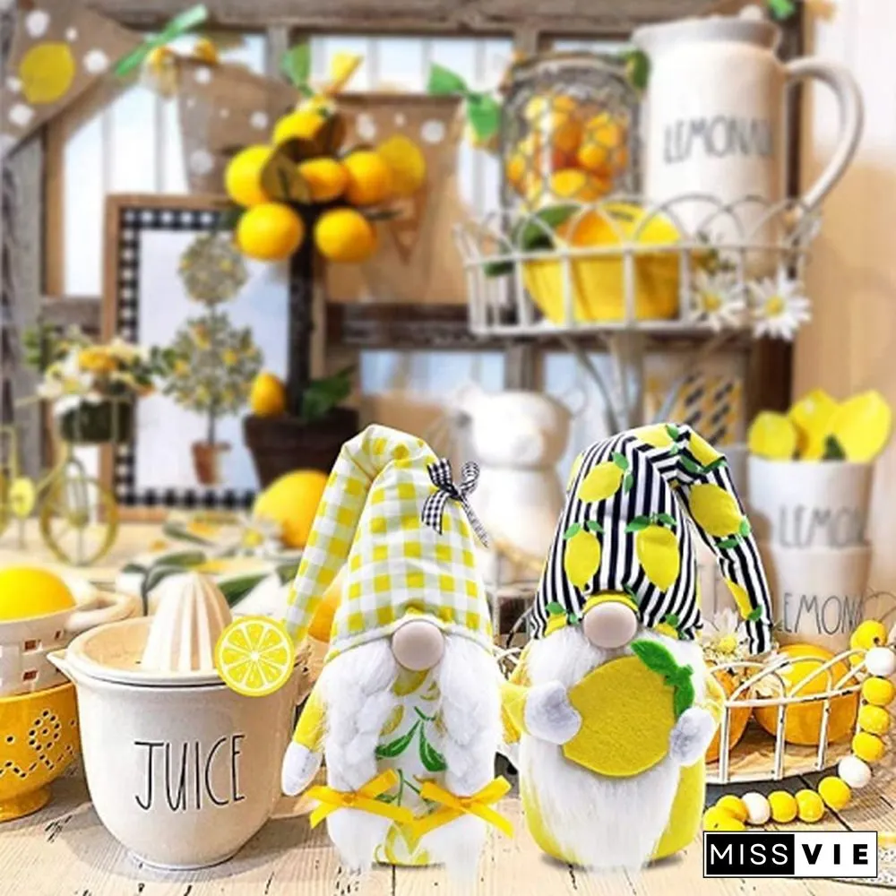 Ciyvolyeen Lemon Gnome Scandinavian Tomte Nisse Swedish Fresh Lemon Elf Home Farmhouse Kitchen Decor Easy Peasy Shelf Summer Tiered Tray Decorations, Set Of 2