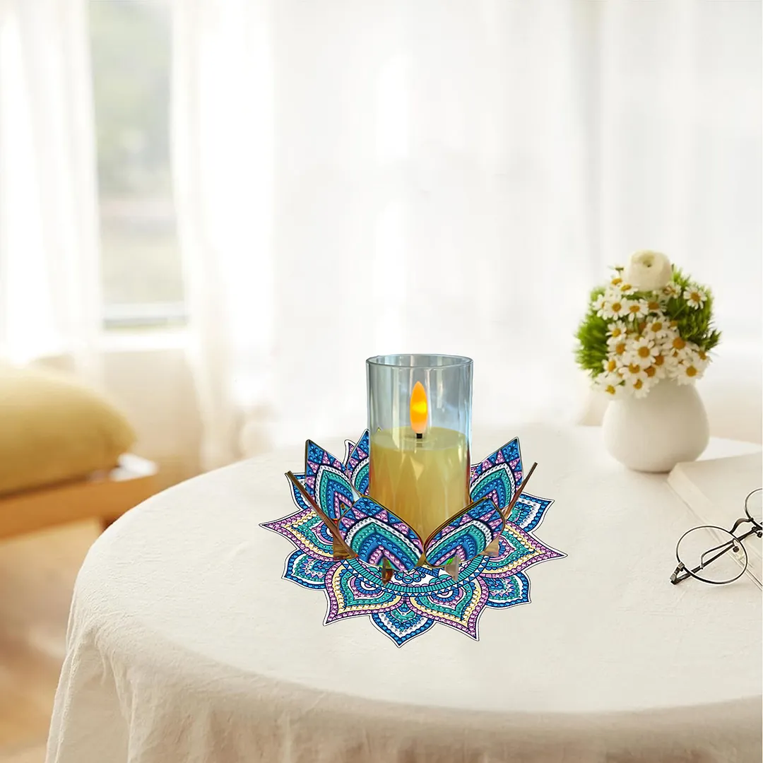 Mandala Lotus-E Acrylic DIY Diamond Painting Candle Holders Without Candles Crystal Painting Tealight Candle Stand Table Centerpiece for Adults Beginners Home Party Decor