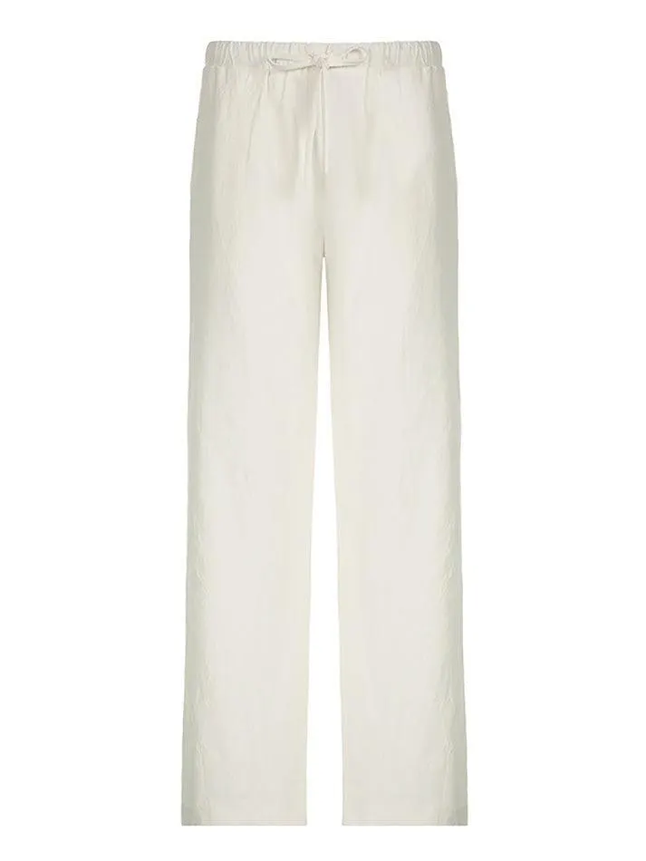 Brownm Basic Solid Color Drawstring Straight Leg Pants