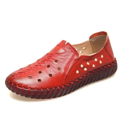 GKTINOO Summer Genuine Leather Shoes New Fashion Women Shoes Woman For Mom Women's Flats Comfortable Handmade Pregnant Hole Shoe