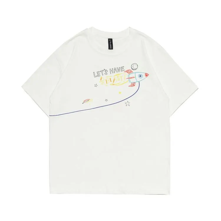 Men T Shirt Summer Casual Tops Men's Clothes Summer Wear Retro Men's round Neck Short Sleeve Casual Cartoon Rocket