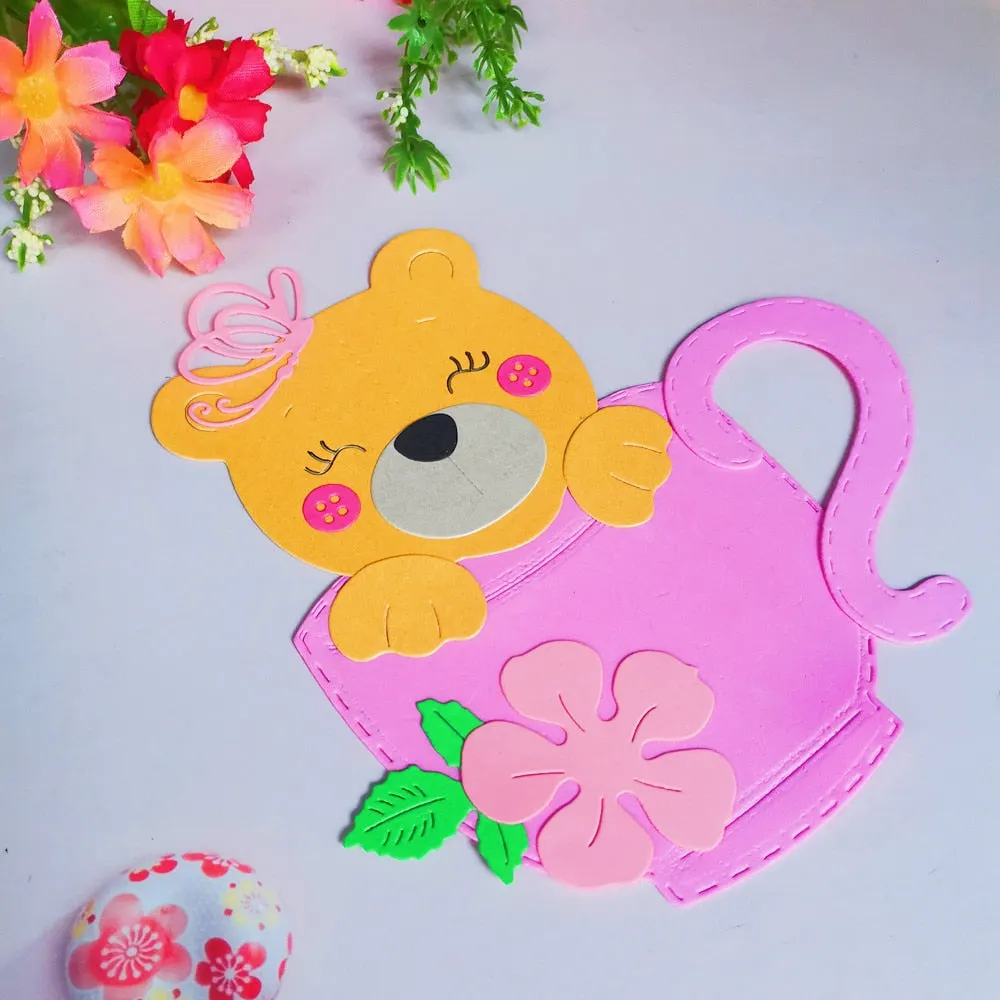 New Bear Cup Flower Cut Dies Metal Stencil Template For DIY Scrapbooking Embossing Paper Greeting Cards Album Decor Mold