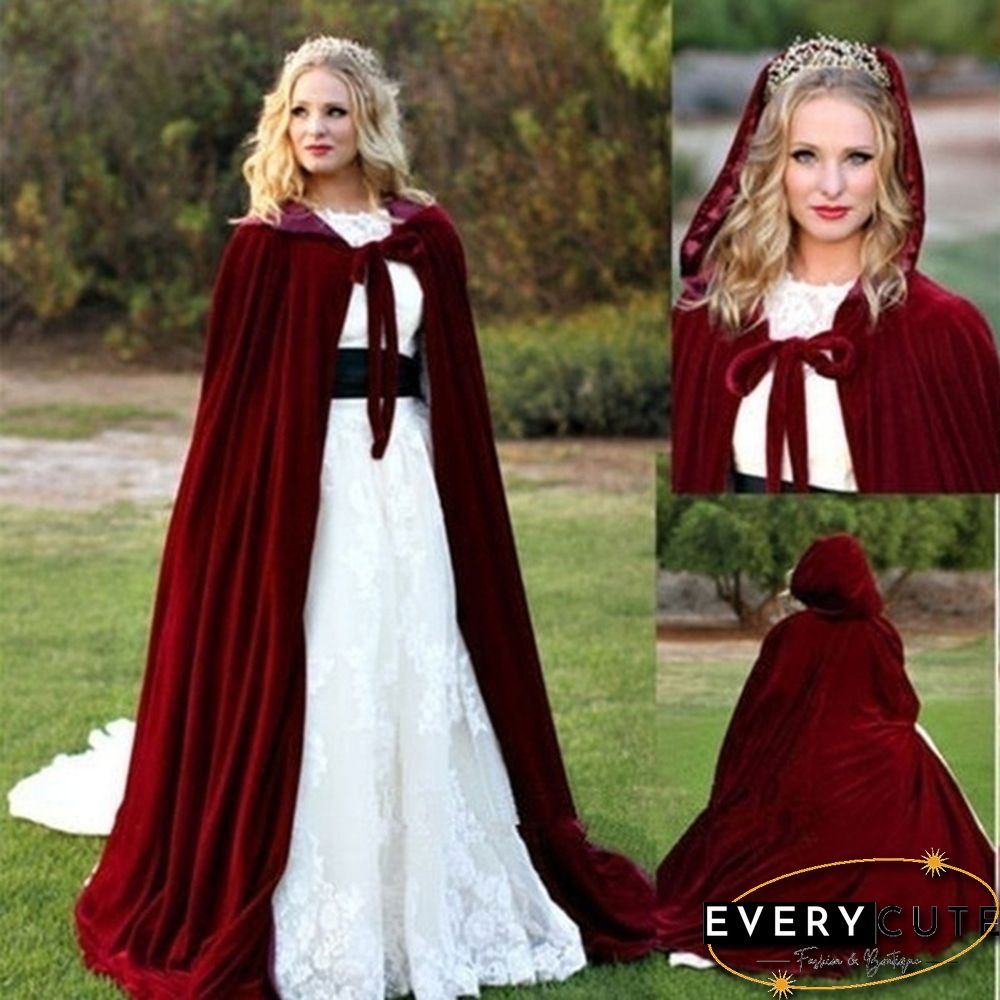 Adult Hooded Cloak Long Velvet Cape Robe Green Black Red Halloween Carnival Purim Coats Medieval Witch Wicca Vampire Costume