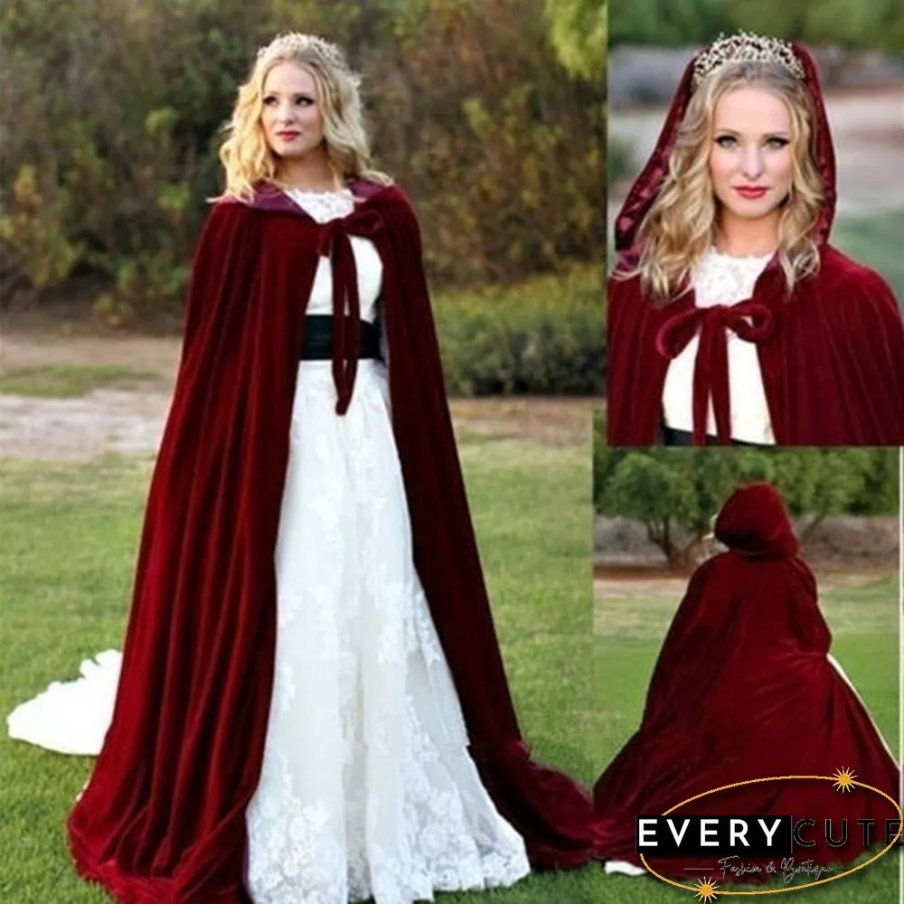 Adult Hooded Cloak Long Velvet Cape Robe Green Black Red Halloween Carnival Purim Coats Medieval Witch Wicca Vampire Costume