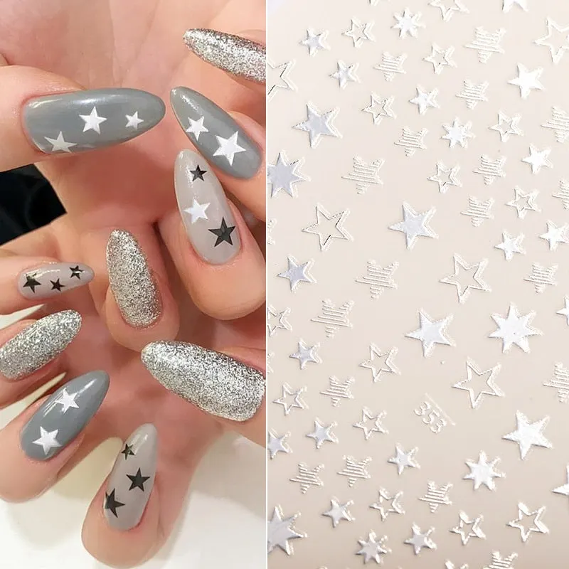 1 Sheet Butterfly Stars Series Nail Sticker Flower Leaves Slider Transfer Nail Decals Decoration Nail Art DIY Accessories-Nail Inspo