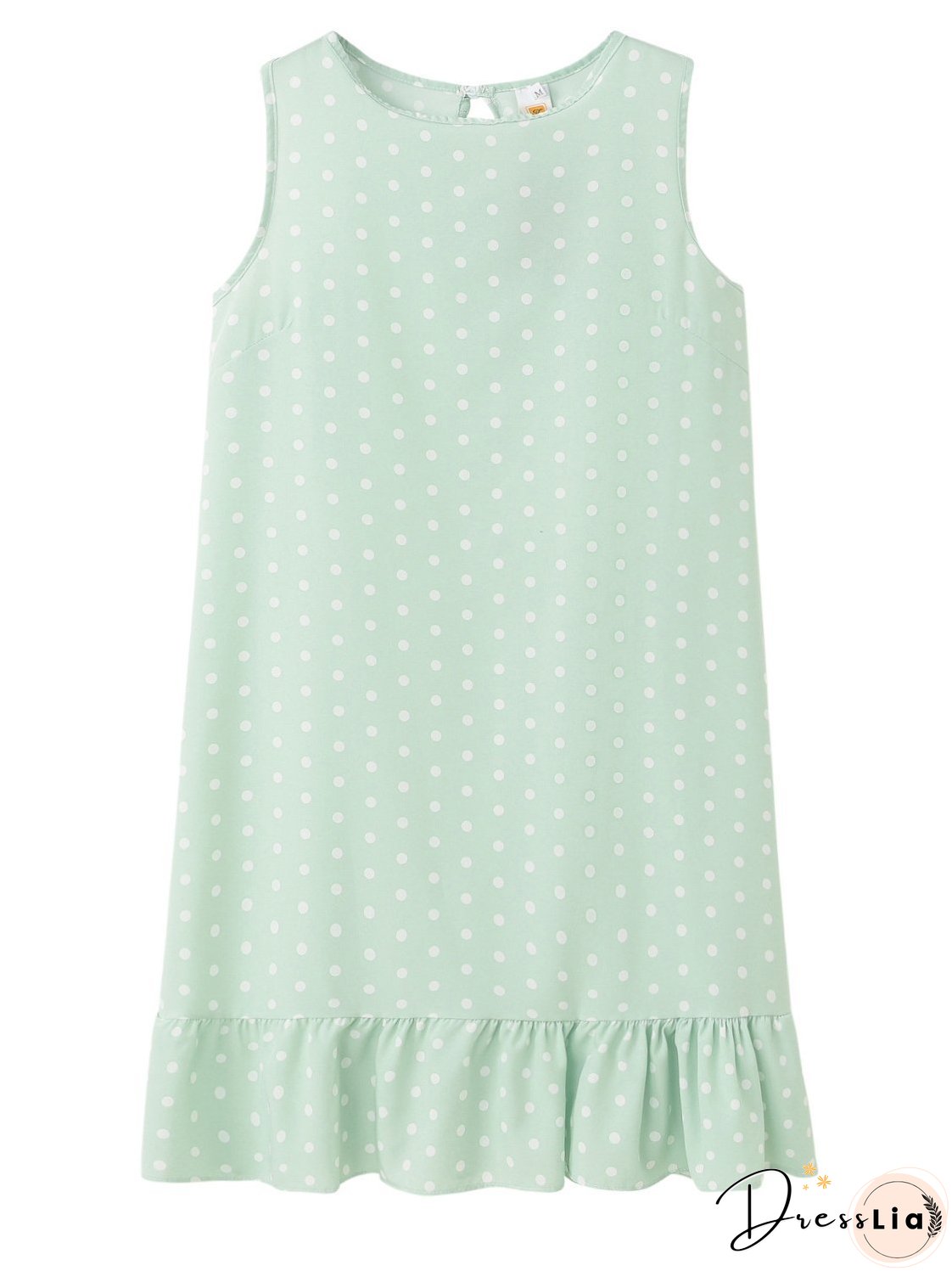 Loose Round Neck Sleeveless Polka Dot Ruffle Dress