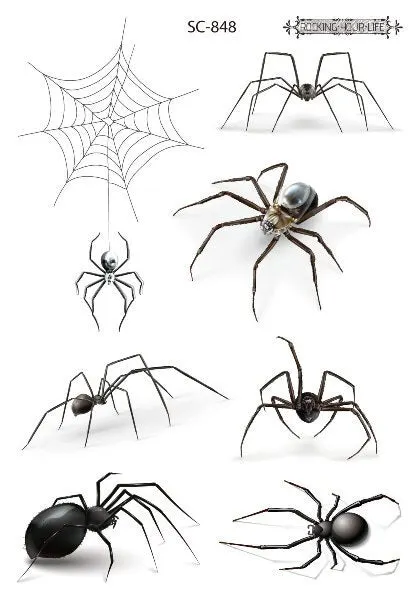 12 Kinds Big 3D Spider Tattoo Waterproof Halloween Temporary Body Art Sticker Disposable Make Up Scary tatouage temporaire