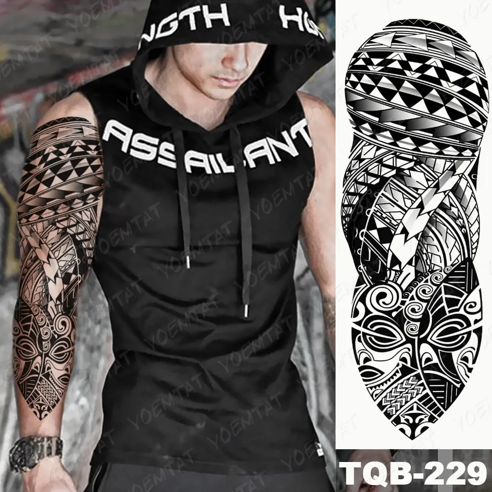 Large Arm Sleeve Tattoo Bird Crow Forest Moon Waterproof Temporary Tatto Sticker Lion Wolf Clock Body Art Full Fake Tatoo Men