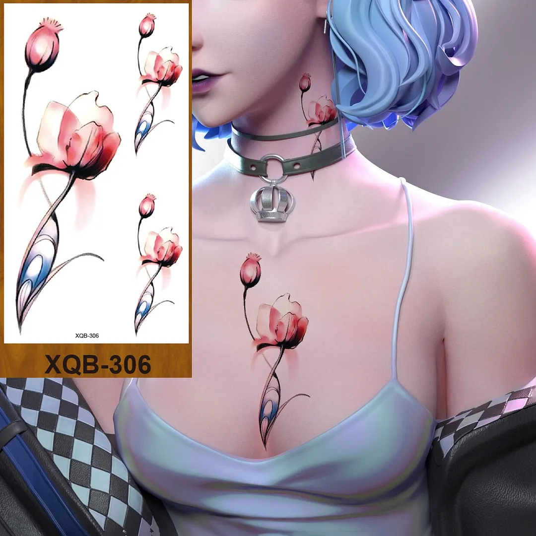 Temporary Tattoo Stickers Women Girl Arm Buttocks Chest Art Fake Tatoo Flowers Chain Body Makeup Waterproof Lily Chrysanthemum