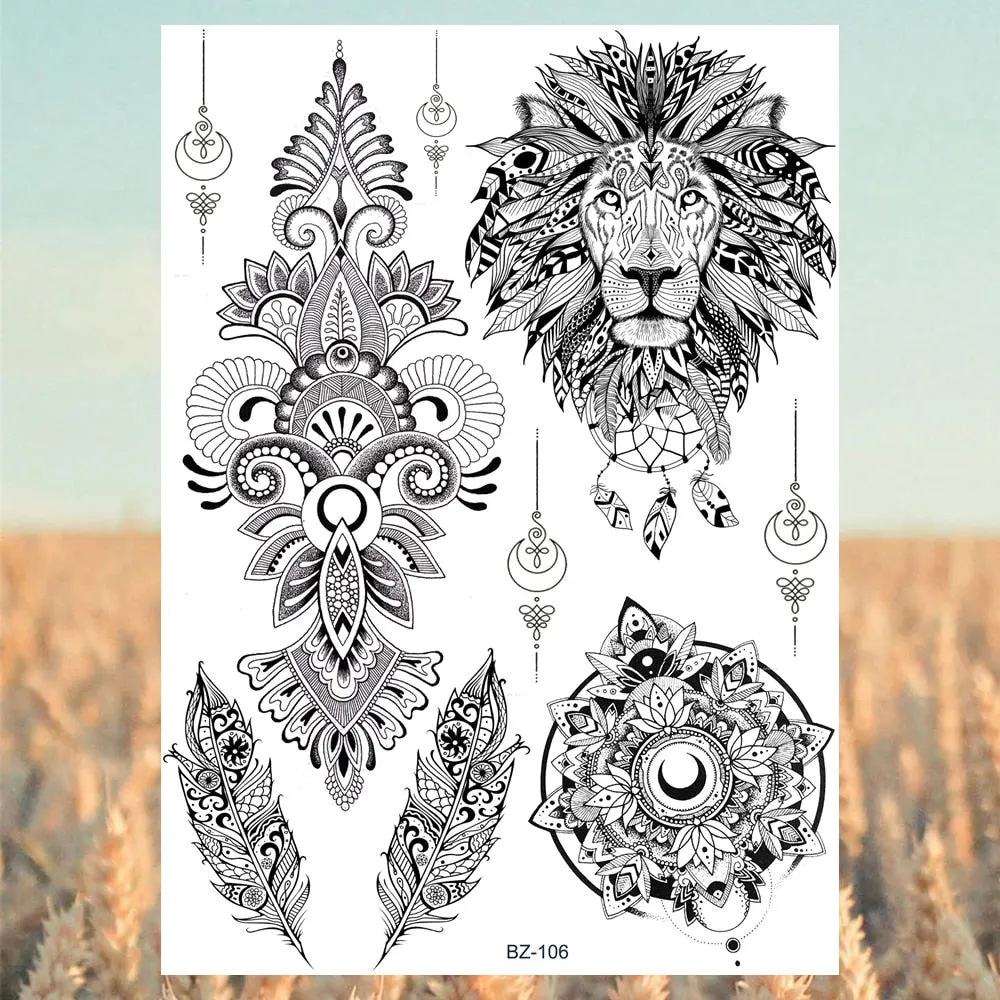 Realistic Knight Tribal Armband Temporary Tattoos For Men Adult Lion Wings Shield Fake Tattoo Body Art Unique Tatoos Large