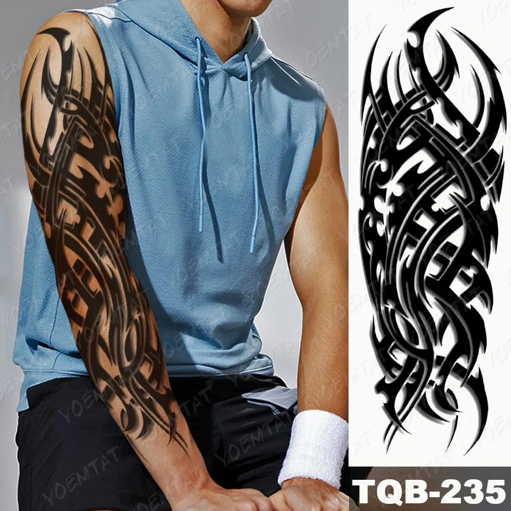 Large Arm Sleeve Tattoo Bird Crow Forest Moon Waterproof Temporary Tatto Sticker Lion Wolf Clock Body Art Full Fake Tatoo Men