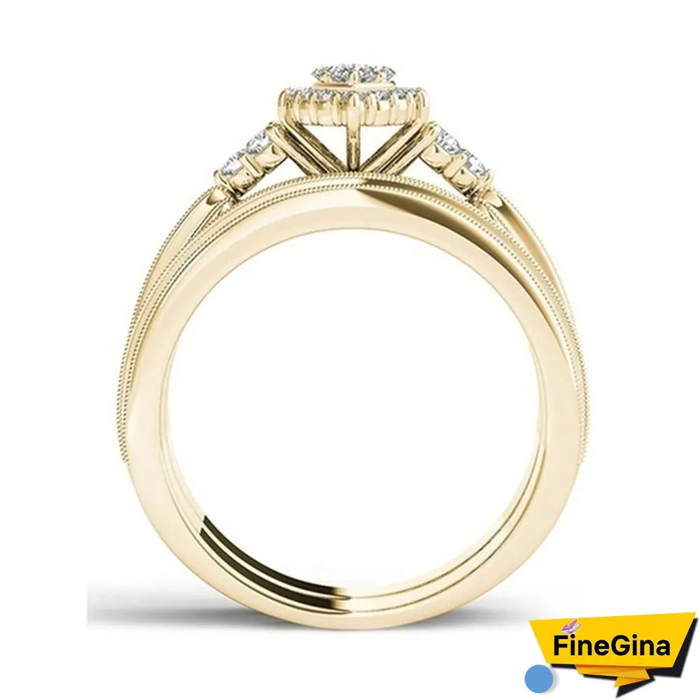 6 Styles Exquisite Women Ladies 18K Gold Natural White Sapphire Diamond Ring Set Anniversary Christmas Gift Engagement Bridal Wedding Jewelry Rings Size 6-10