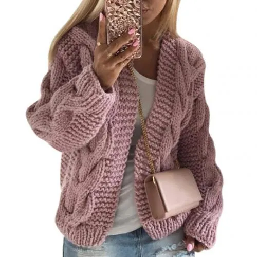 Women Cardigans Sweater Casual Autumn Winter Solid Color Braid Knitted Sweater Jacket Cardigan Knit Cardigan Femme Warm Clothes