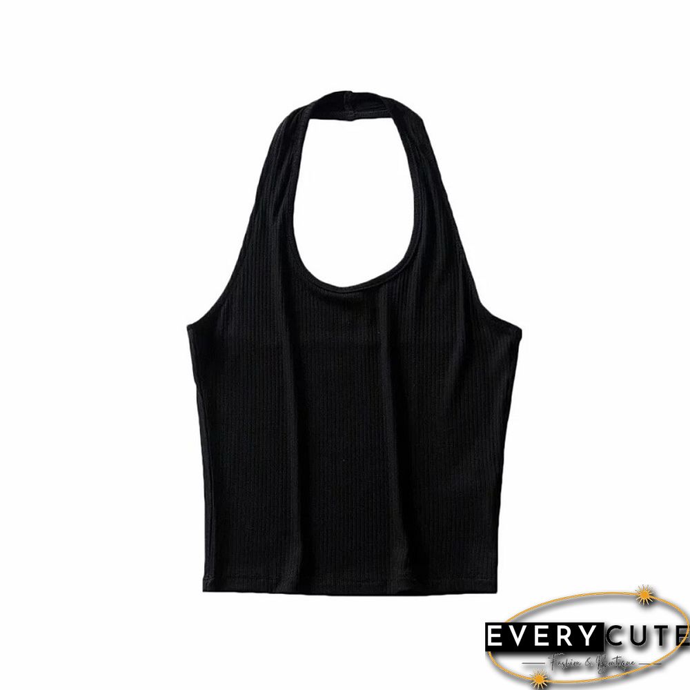 Women Ribbed Crop Top With Halter Tank Top Women Summer Vintage Sleeveless Camis 90S Cool Girls Streetwear Green Soft Tees