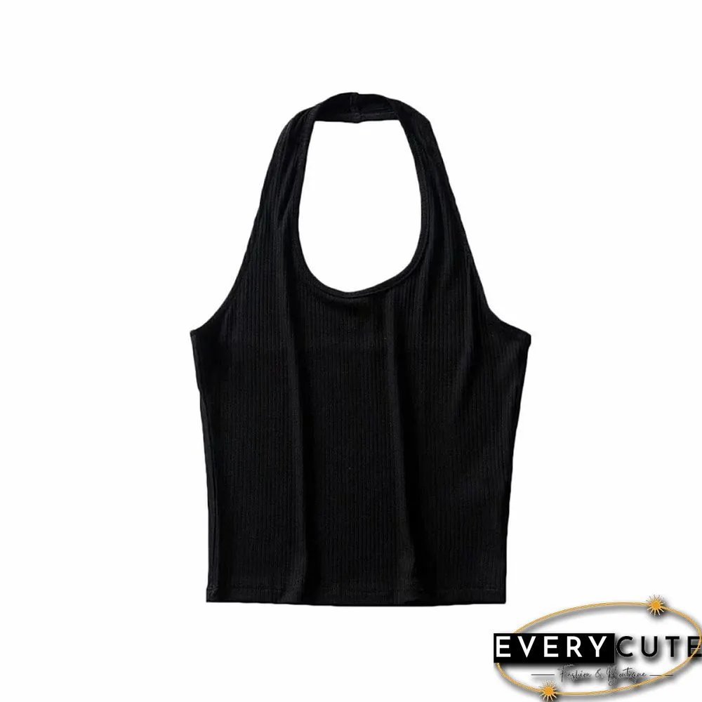 Women Ribbed Crop Top With Halter Tank Top Women Summer Vintage Sleeveless Camis 90S Cool Girls Streetwear Green Soft Tees