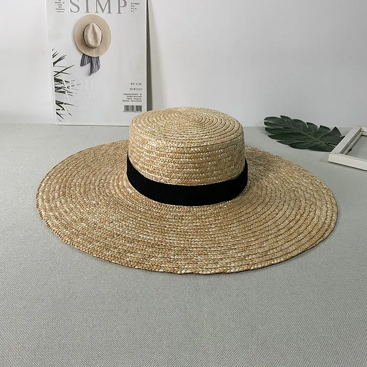 Straw Hat Sun-Proof Straw Hat Super Large Brim Flat Top Straw Sun Hat