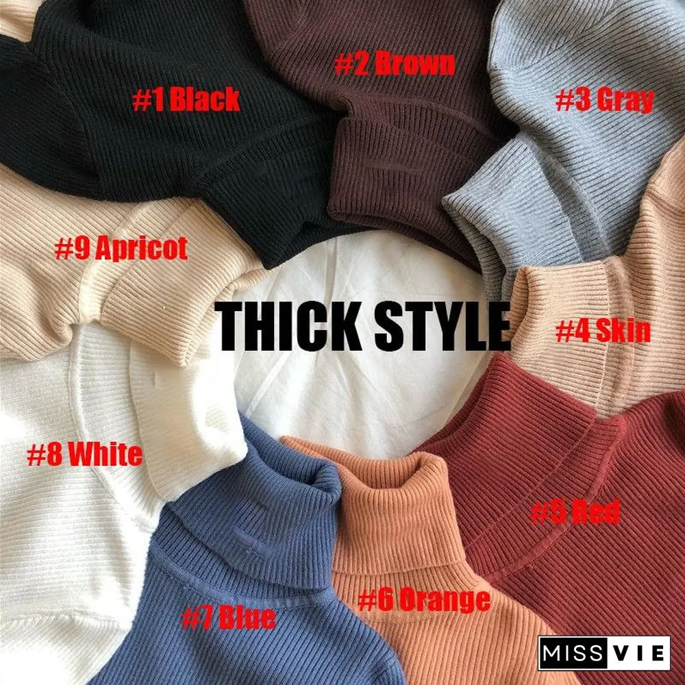 Turtleneck Sweater Standard or Thick Autumn Winter Women Knit Ribbed Pullover Warm Soft Elastic Jumper Long Sleeve Slim Outfits
