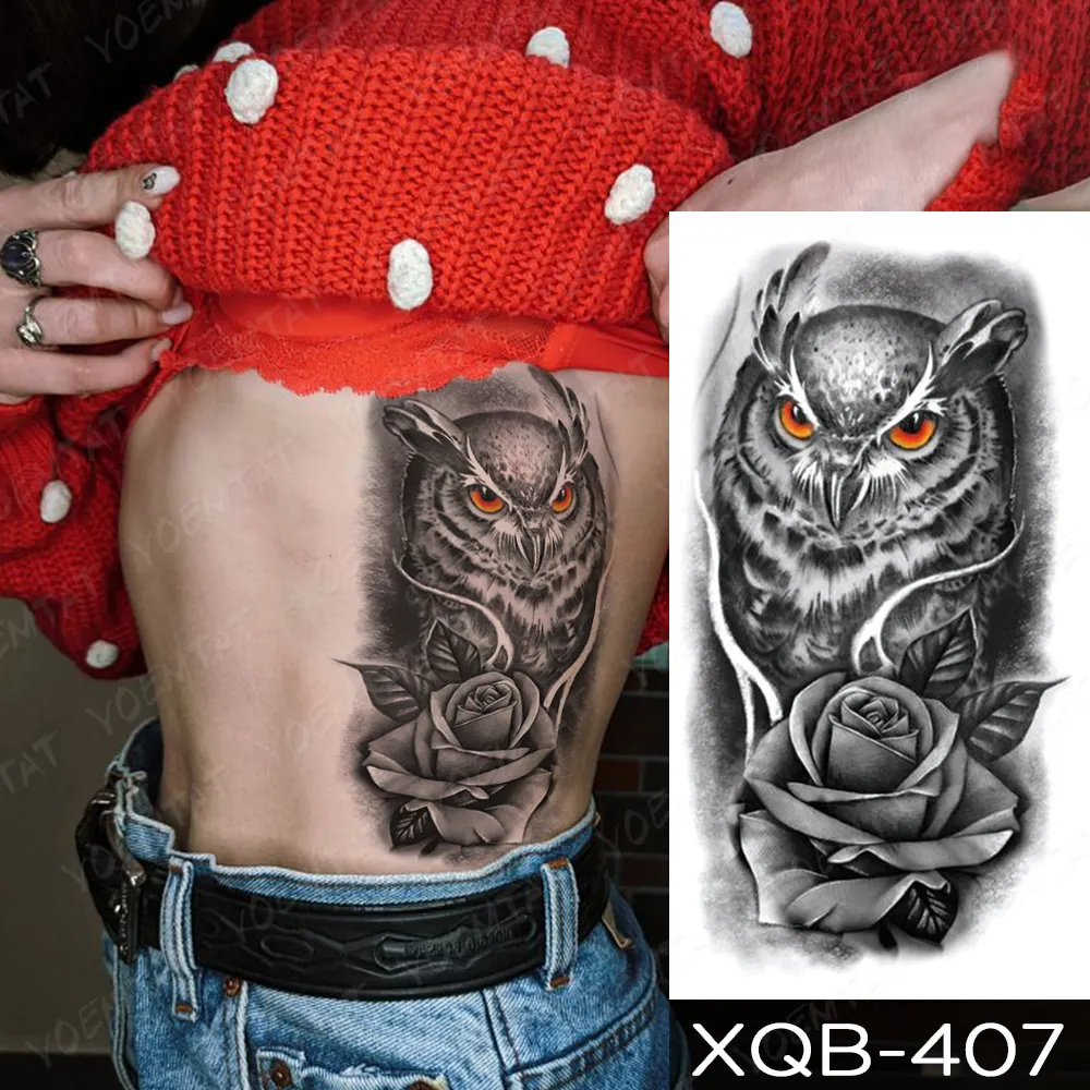 Sdrawing Temporary Tattoo Stickers Fox Lion Tiger Wolf Peony Rose Flowers Leaf Flash Tatto Women Men Body Art Arm Fake Tattoos