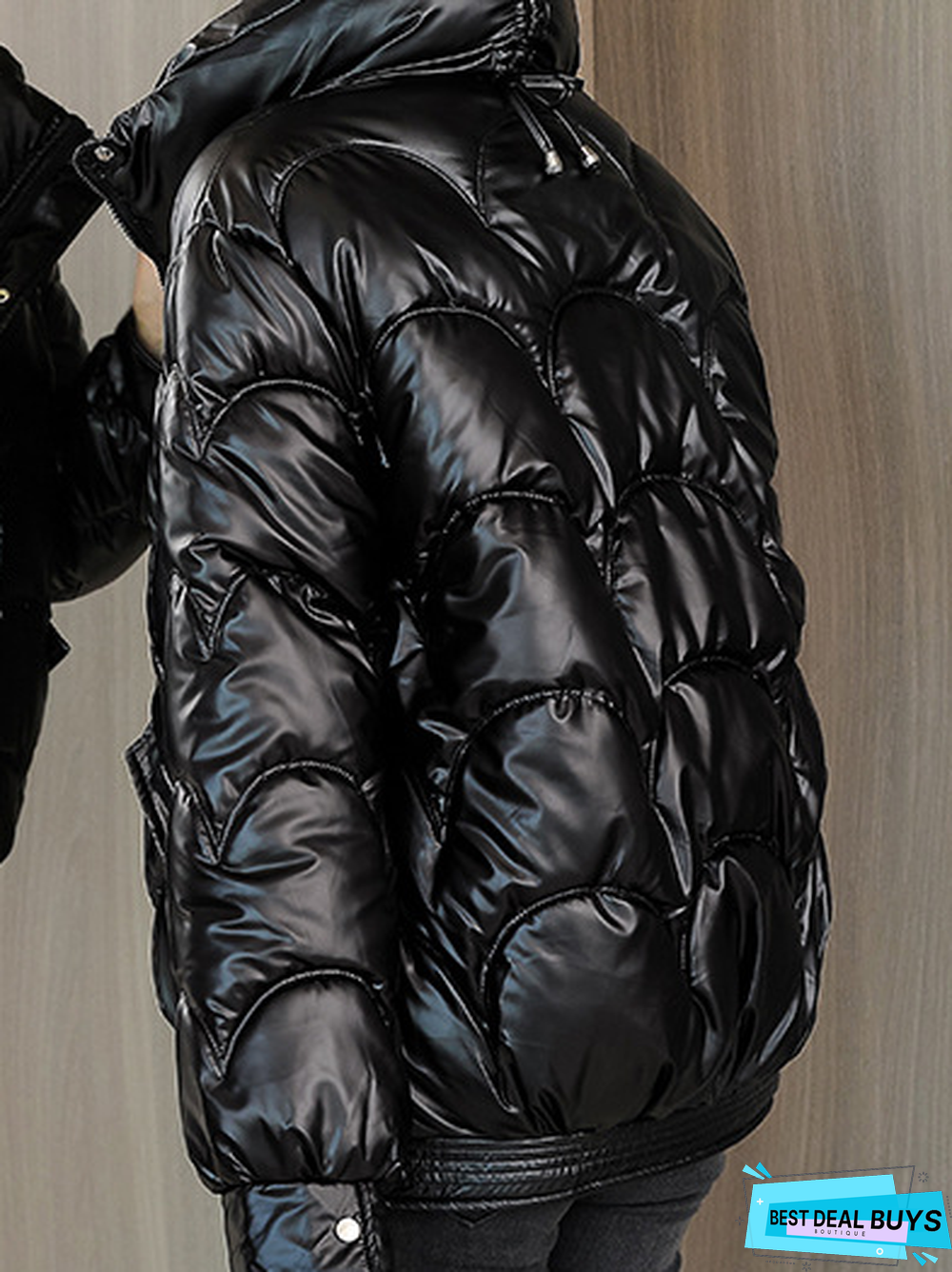 Black Plain Loosen High Neck Outerwear