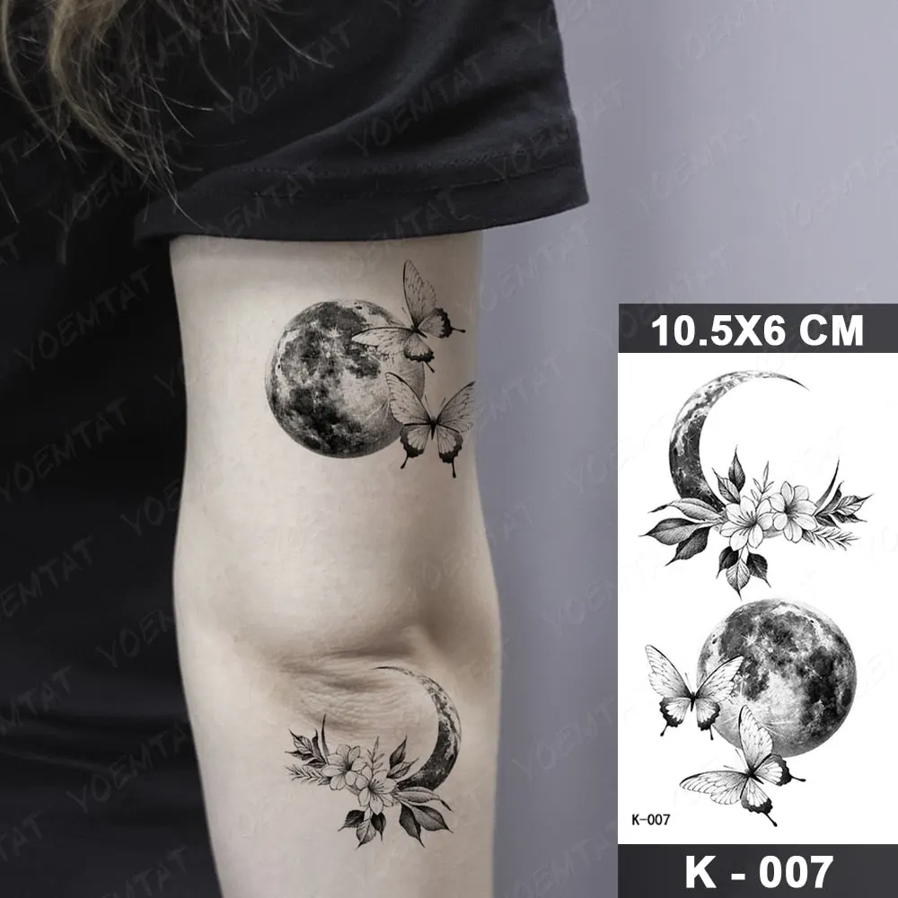 Waterproof Temporary Tattoo Sticker Black Point Line Sunflower Geometric Rose Flash Tatoo Fake Tatto For Body Art Women Men