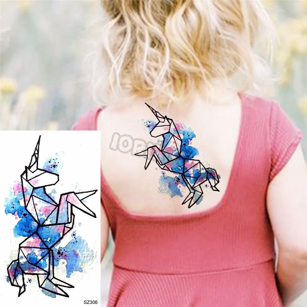 Colorful Dinosaur Temporary Tattoos For Kids Girls Rose Flower Lavender Hummingbird Fake Tattoo Sticker Forearm Neck Tatoos Show