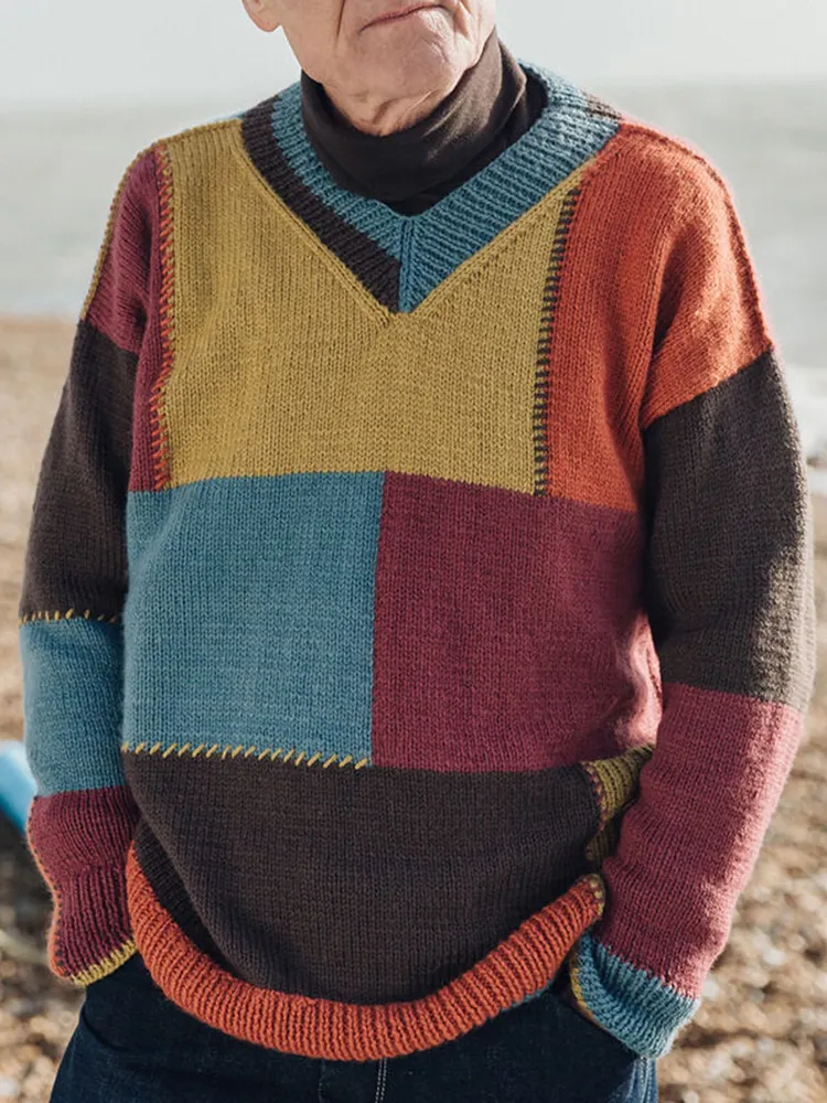 Retro Spliced Square Jacquard Iceland Sweater