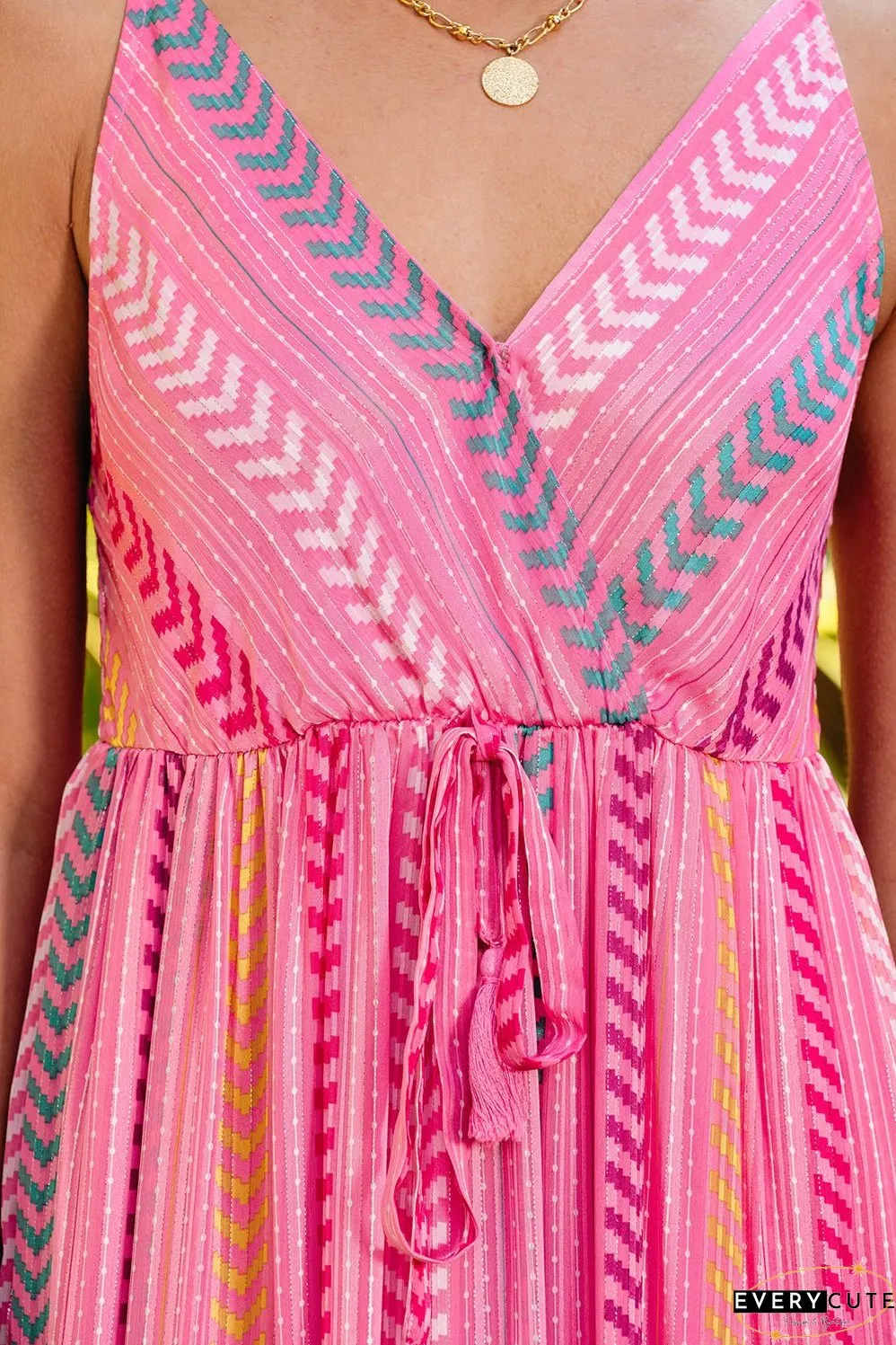 Tassel Tie V Neck Wrap Maxi Dress