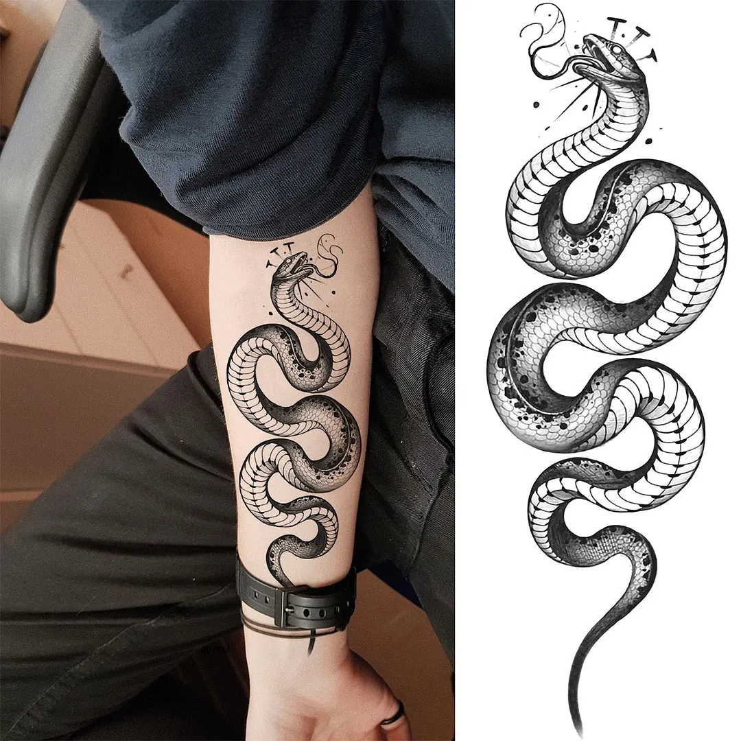 Black Rose Flower Snake Temporary Tattoos For Women Adult Peony Serpent Fake Tattoo Forearm Body Art Painting Waterproof Tatoos