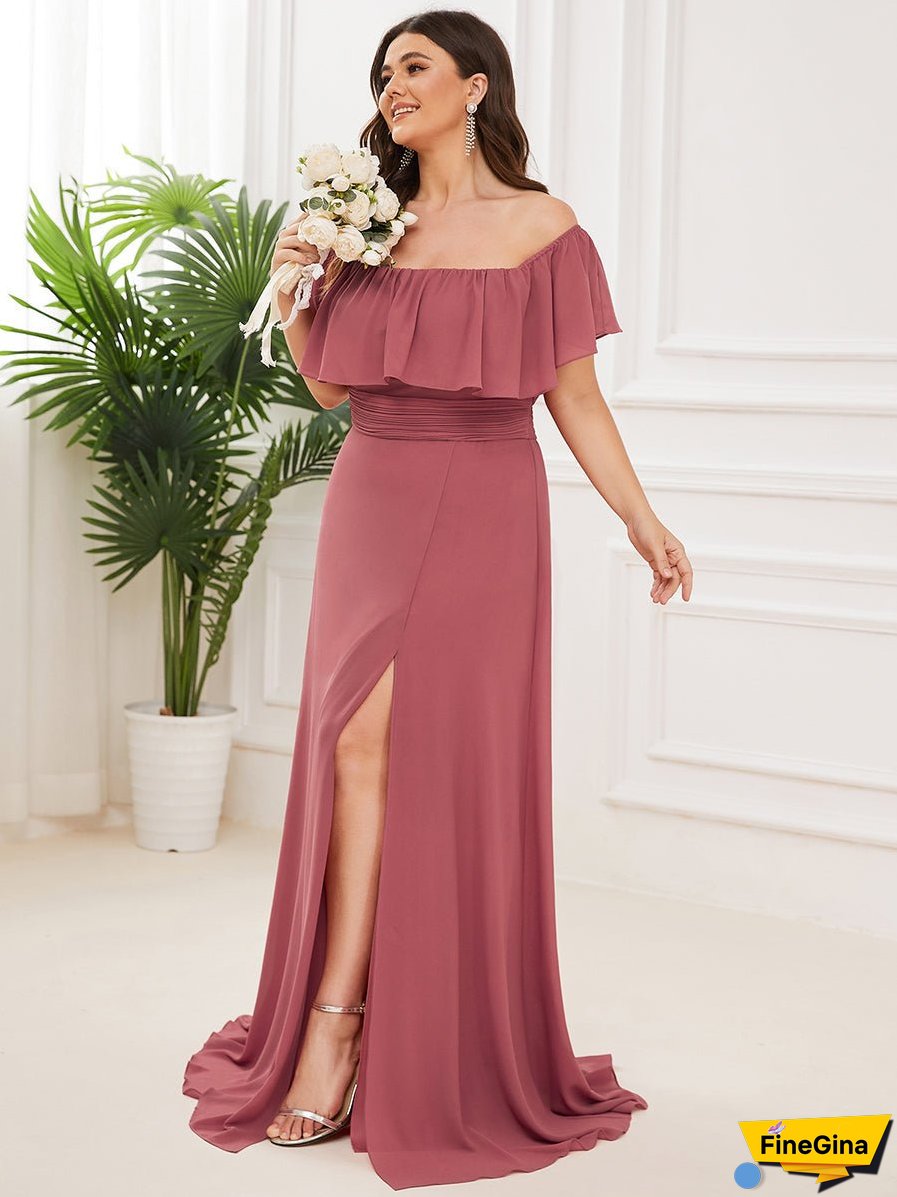 Women's Plus Size Ruffle Thigh Split Wholesale Bridesmaid Dresses