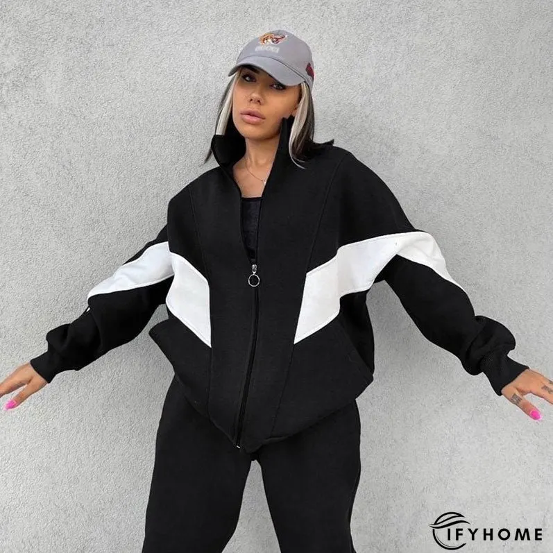 Joskka Autumn Winter Two Piece Sets Tracksuit Women Long Sleeve Zippered Cardigan Leisure Pant Suit Warm Loose Sportswear Outfits | IFYHOME