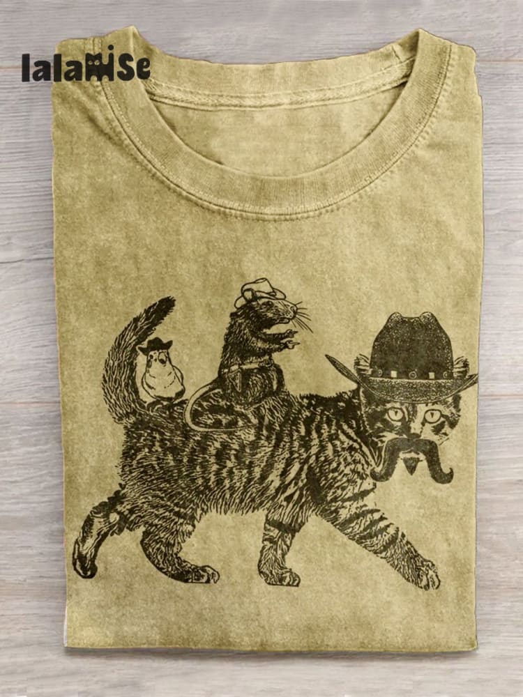 Cute Cat Art Print T - Shirt As Shown / S