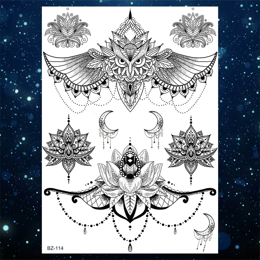 Sdrawing Henna Temporary Tattoos For Women Girls Feather Butterfly DreamCatcher Fake Gem Tattoo Sticker Chest Arm Tatoos Tribal