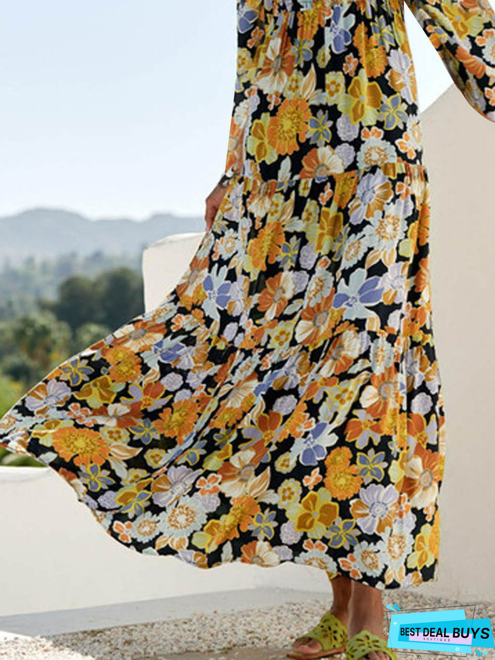 Floral Printed Square Neck Vacation Dress
